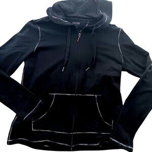 Calvin Klein Performance Black Zip Hoodie Sweatshirt L Womens Dry Fit Stretch